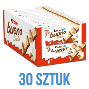 Kinder Bueno czekolada mleczna z kremem orzechowym 30×43 g, Kinder Bueno White, pudełko 30 sztuk, batony czekoladowe